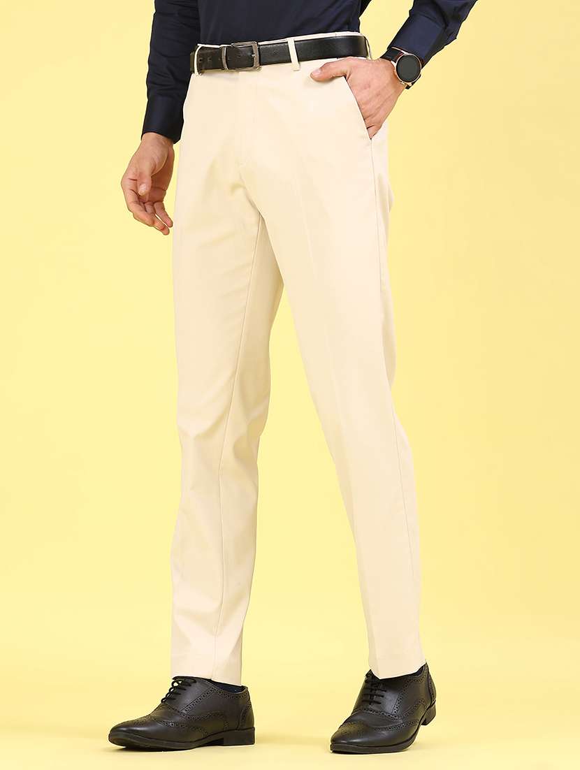men solid mid rise flat front formal trouser