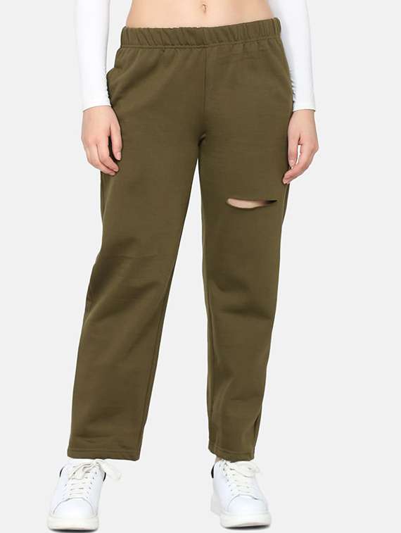 women solid mid rise track pant