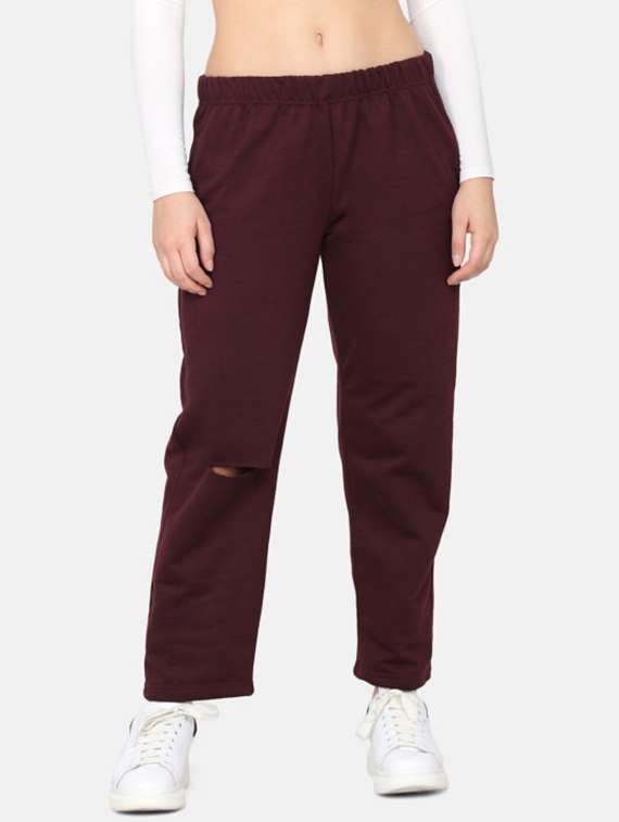 women solid mid rise track pant