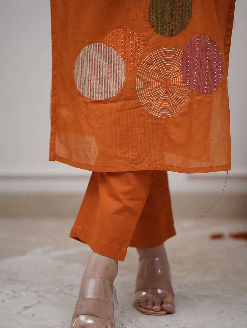 women solid with work three quarter sleeve kurta pant with dupatta set - 22217787 -  Standard Image - 3