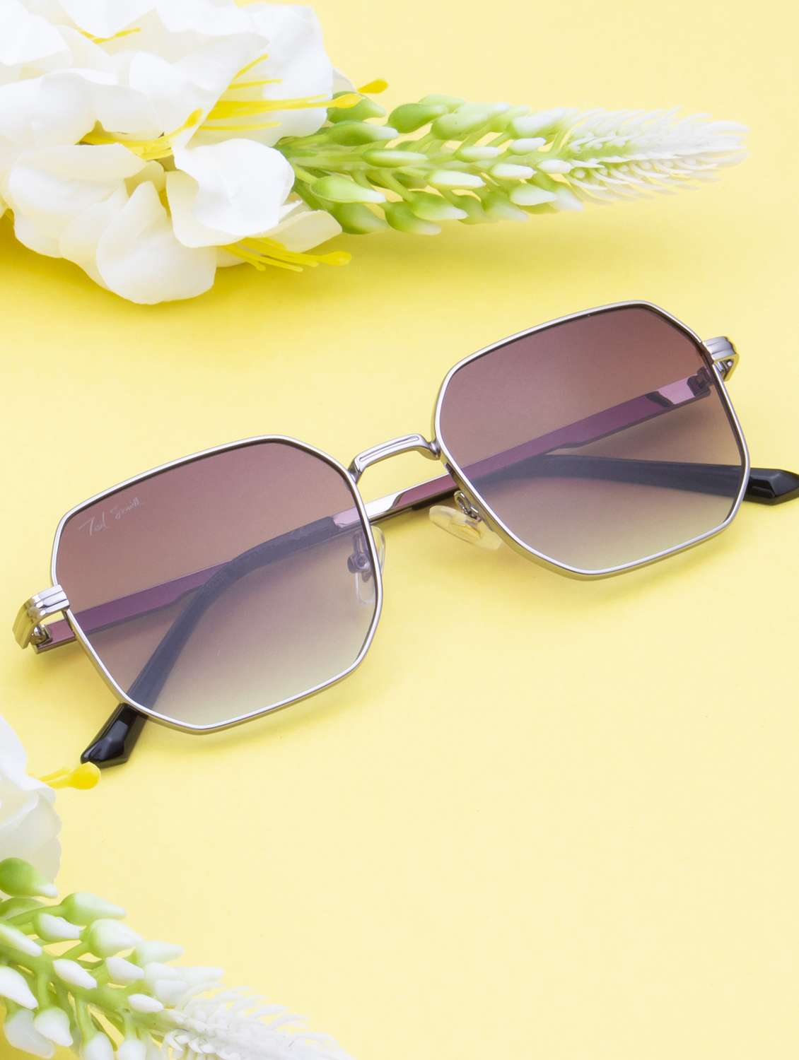 ted smith unisex hexagon sunglasses i 100% uv protection  i  brown graded colour lens