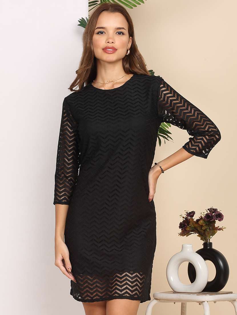 women self designed three quarter sleeve a-line dress - 22217998 -  Standard Image - 3