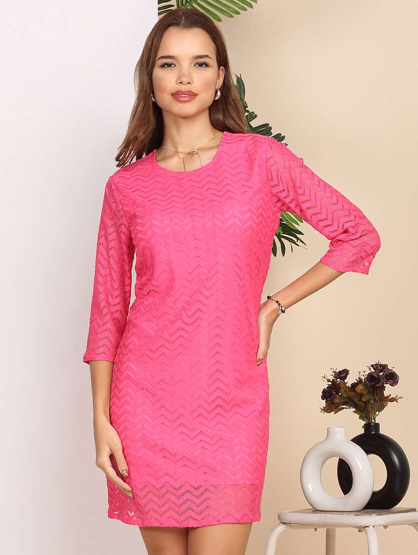 women self designed three quarter sleeve a-line dress - 22217999 -  Standard Image - 3