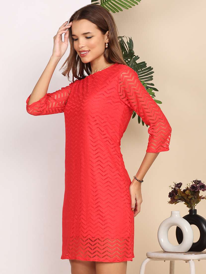 women self designed three quarter sleeve a-line dress - 22218000 -  Standard Image - 3