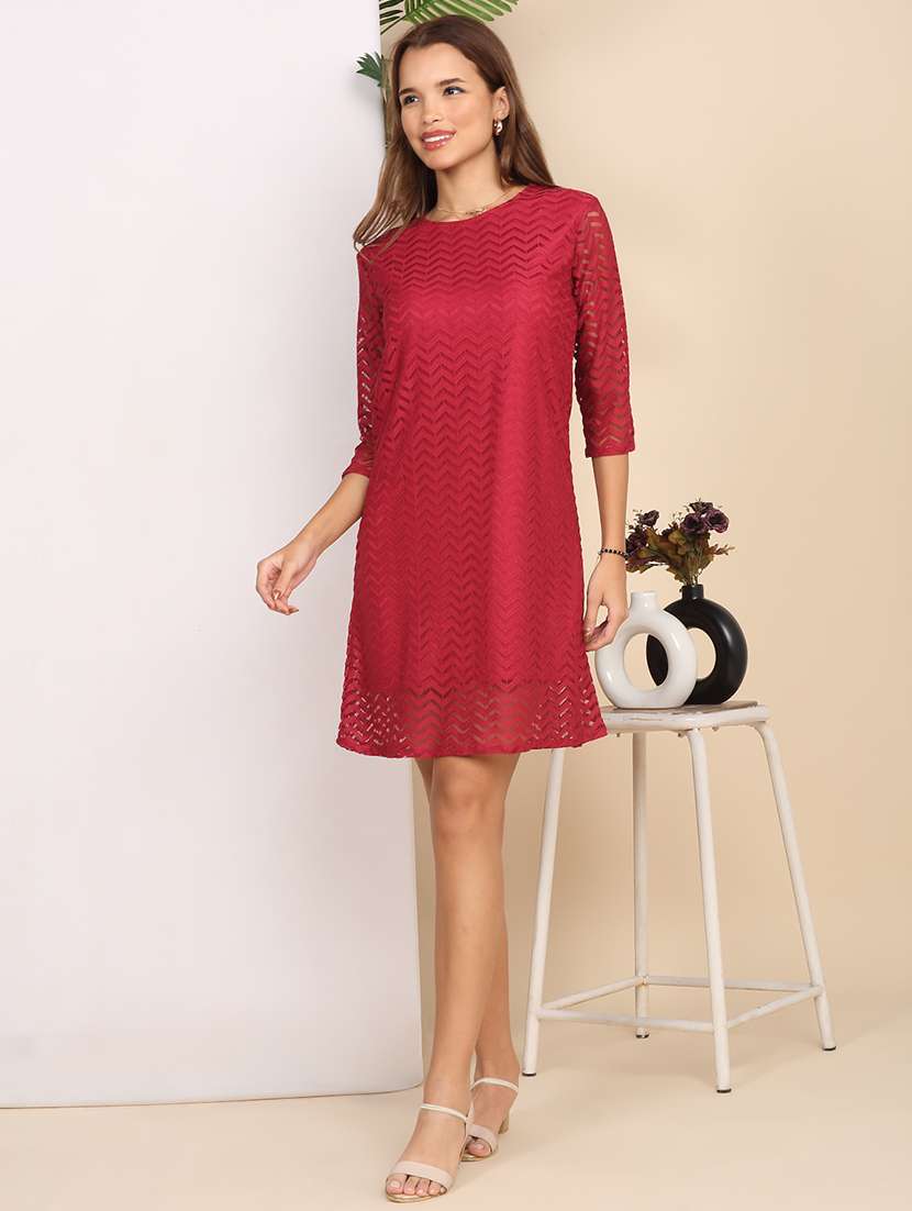 women self designed three quarter sleeve a-line dress - 22218001 -  Standard Image - 3