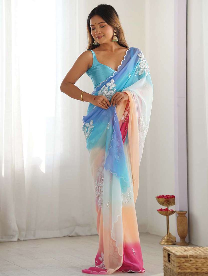 women ombre embellished saree with blouse