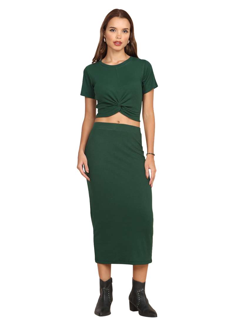 women solid top and skirt co-ord set - 22218016 -  Standard Image - 5