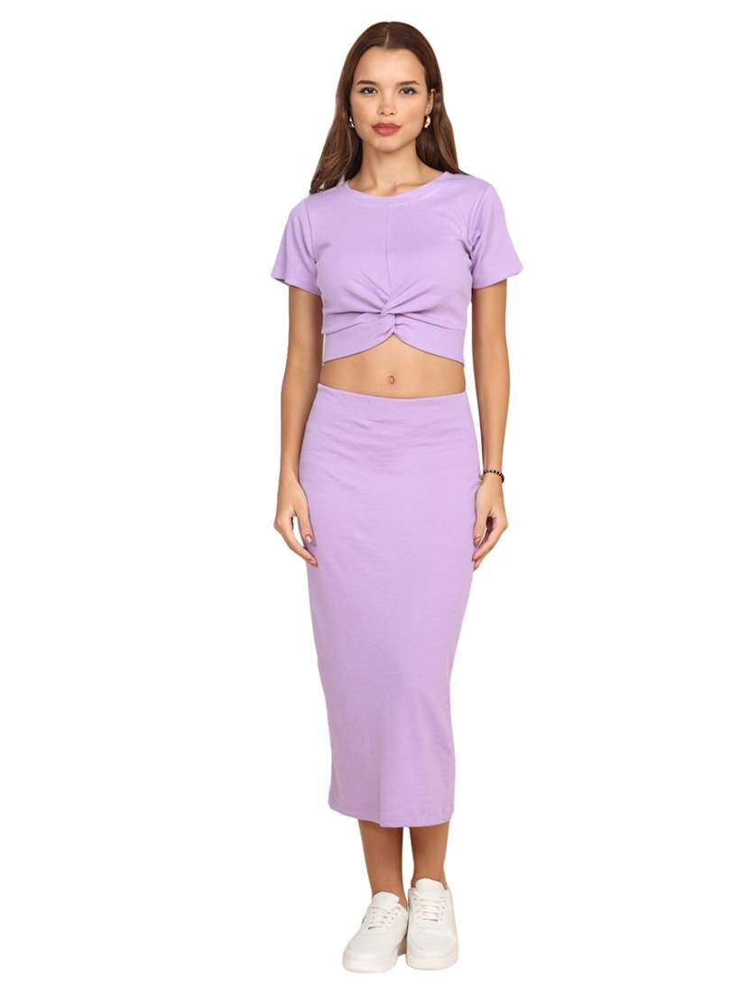 women solid top and skirt co-ord set - 22218017 -  Standard Image - 5