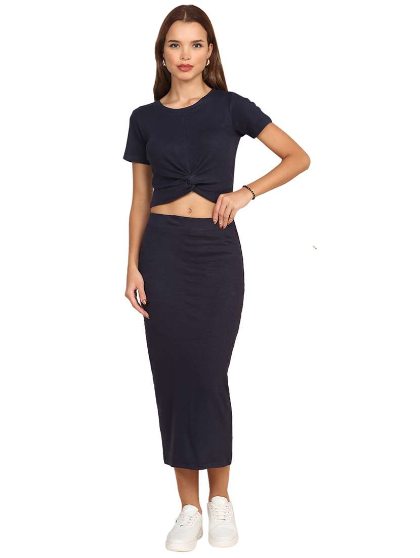 women solid top and skirt co-ord set - 22218018 -  Standard Image - 5