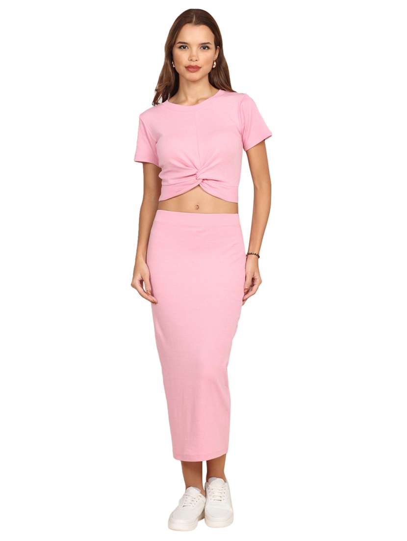 women solid top and skirt co-ord set - 22218019 -  Standard Image - 5