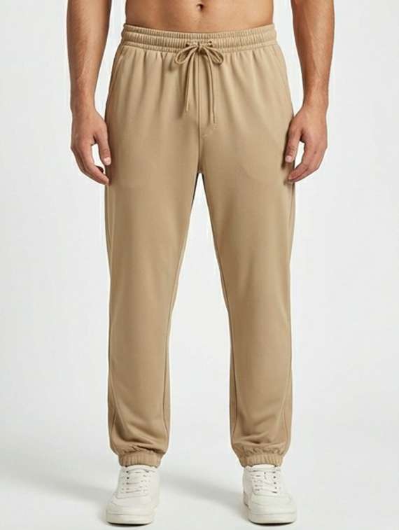 men solid mid rise full length track pant