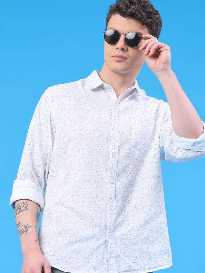 men printed long sleeve regular fit casual shirt