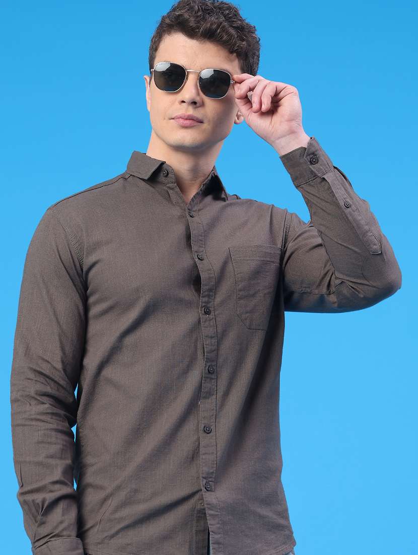 men solid long sleeve slim fit casual shirt