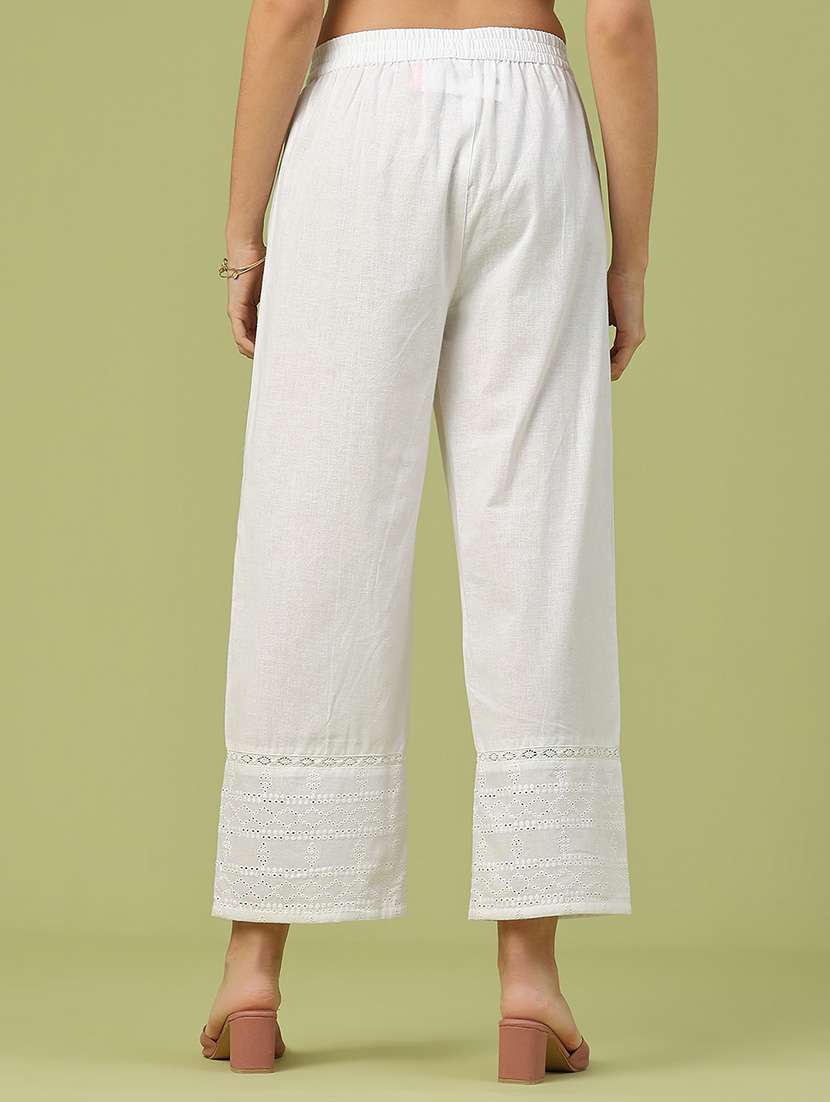 women solid with work mid rise straight palazzo - 22218136 -  Standard Image - 3