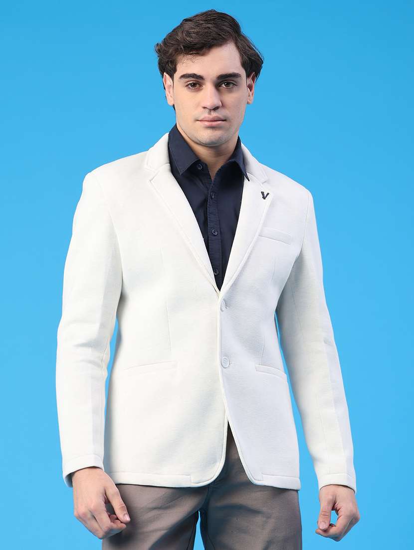 men solid lapel collar single breasted casual blazer