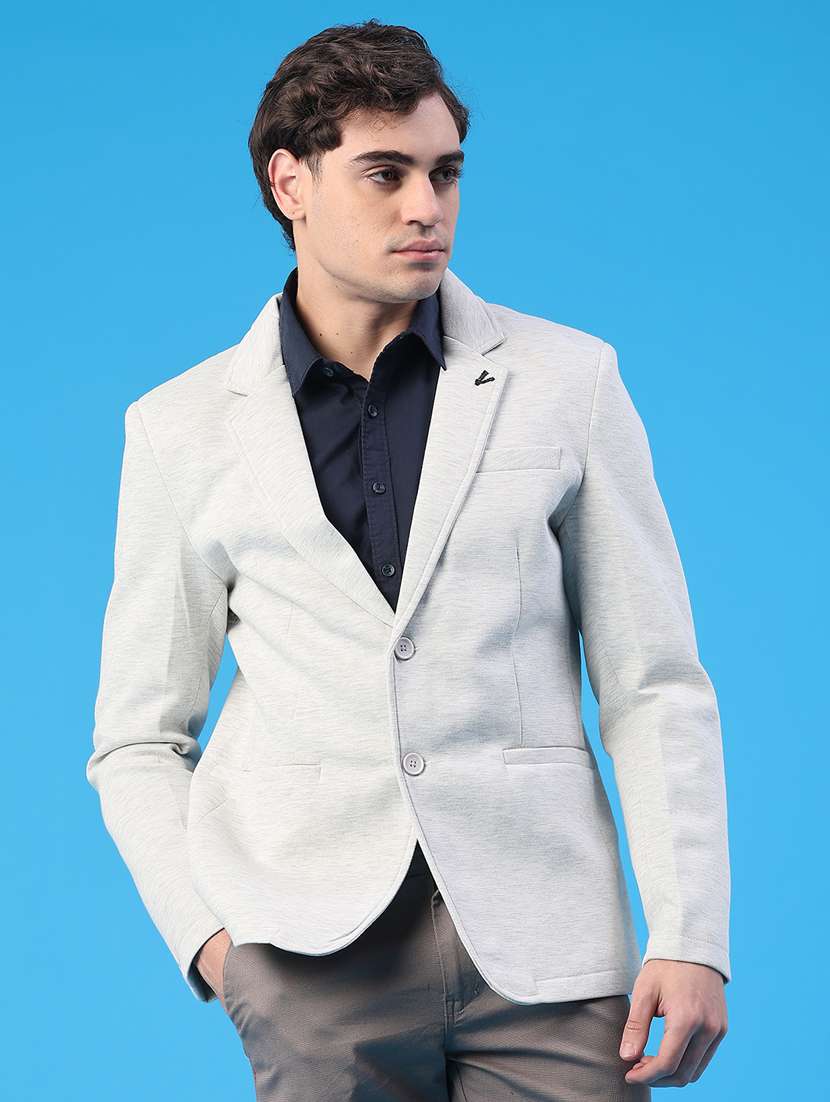men solid lapel collar single breasted casual blazer
