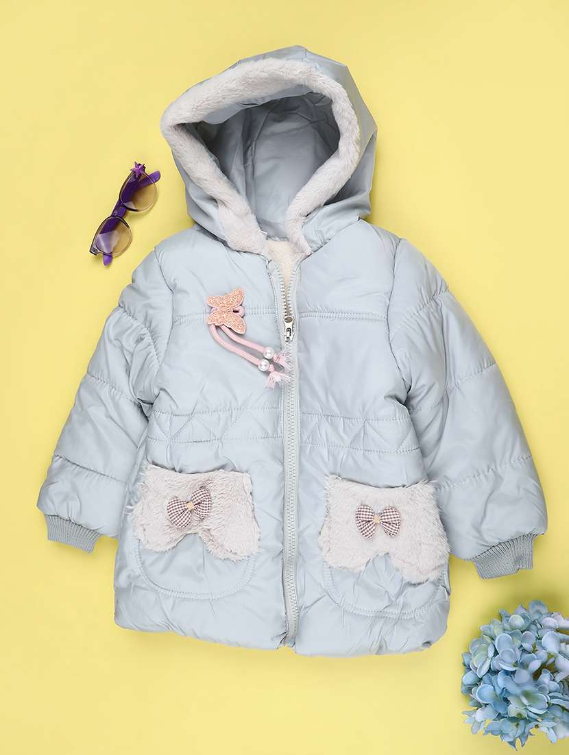 girls solid with work hooded jacket