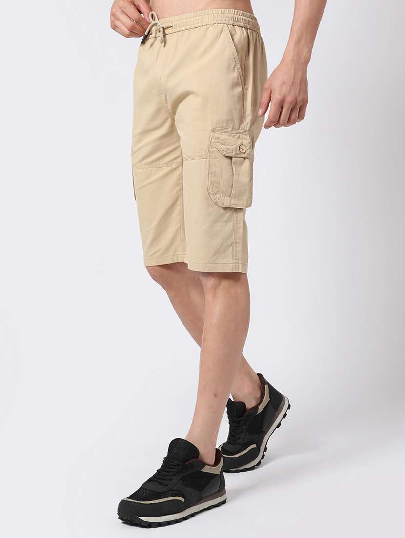 men beige cotton shorts three - fourth