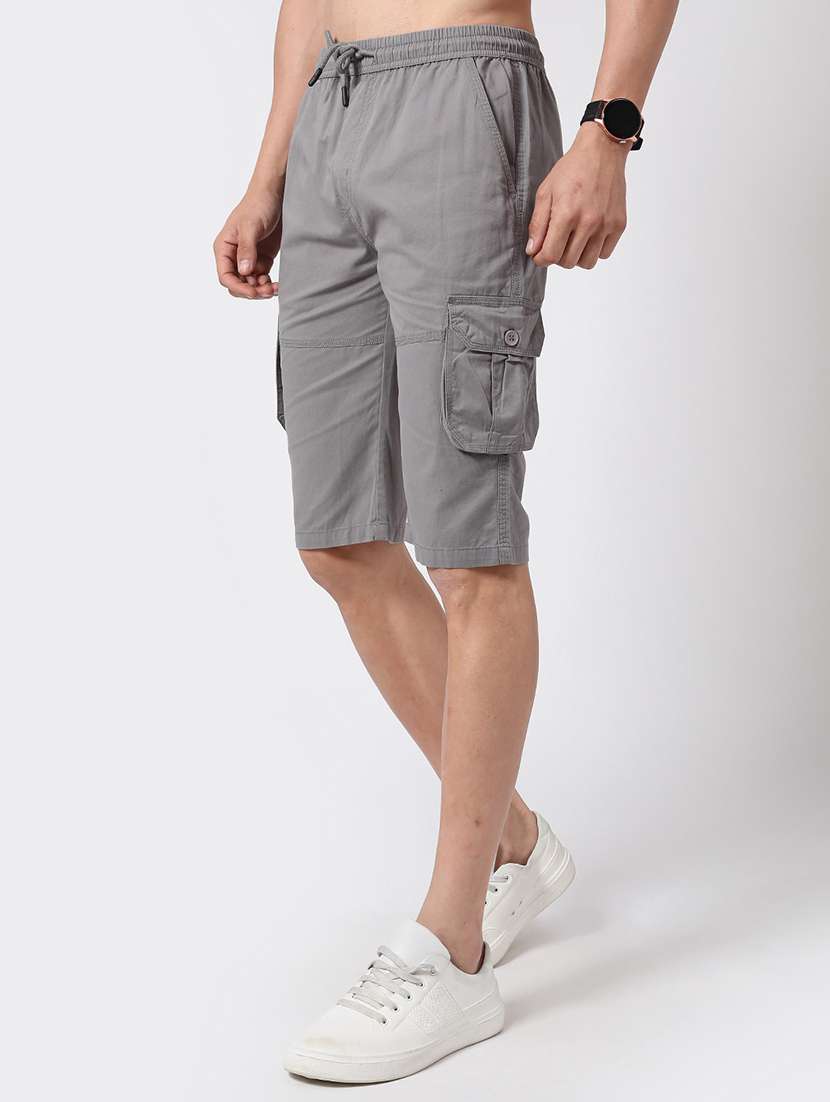 men grey cotton shorts three - fourth