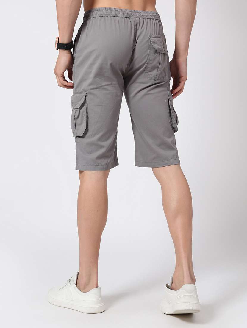 men grey cotton shorts three - fourth - 22218188 -  Standard Image - 3