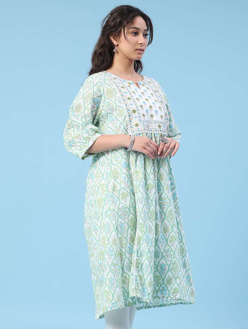 women printed three quarter sleeves a-line kurta - 22218204 -  Standard Image - 3