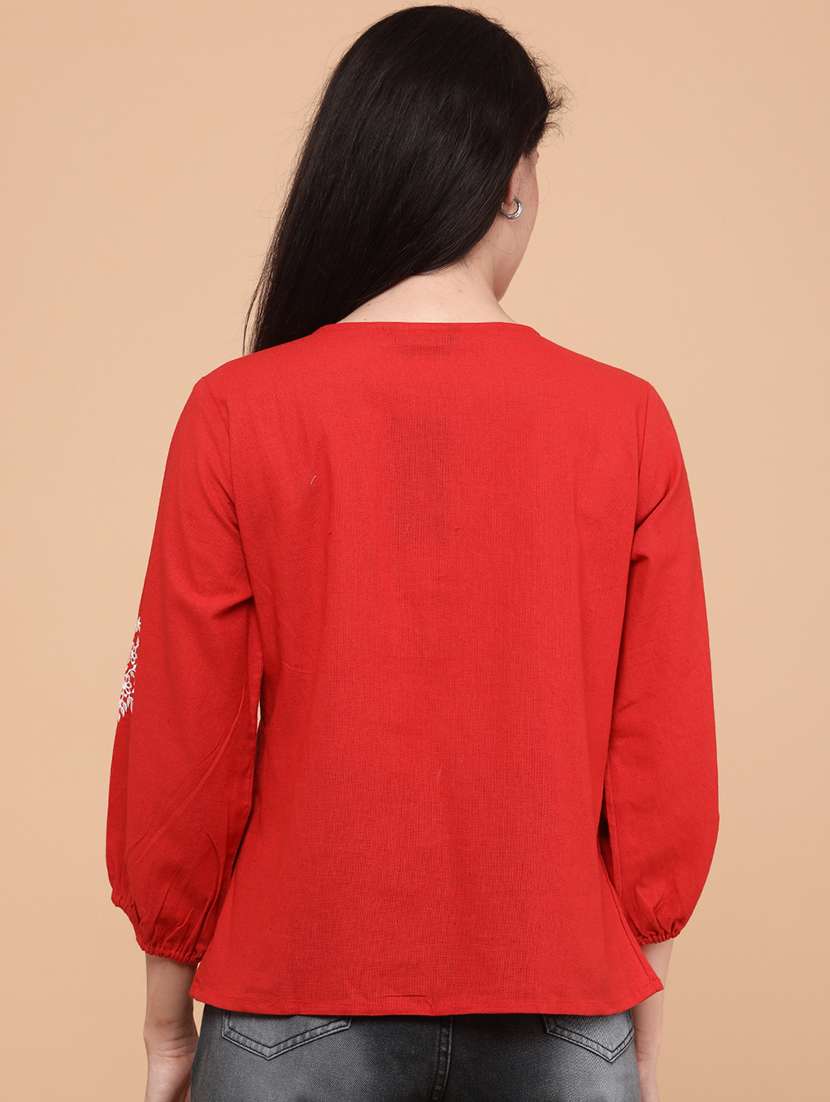 Women Embroidered Three Quarter Sleeves Regular Top - 22218218 -  Standard Image - 3