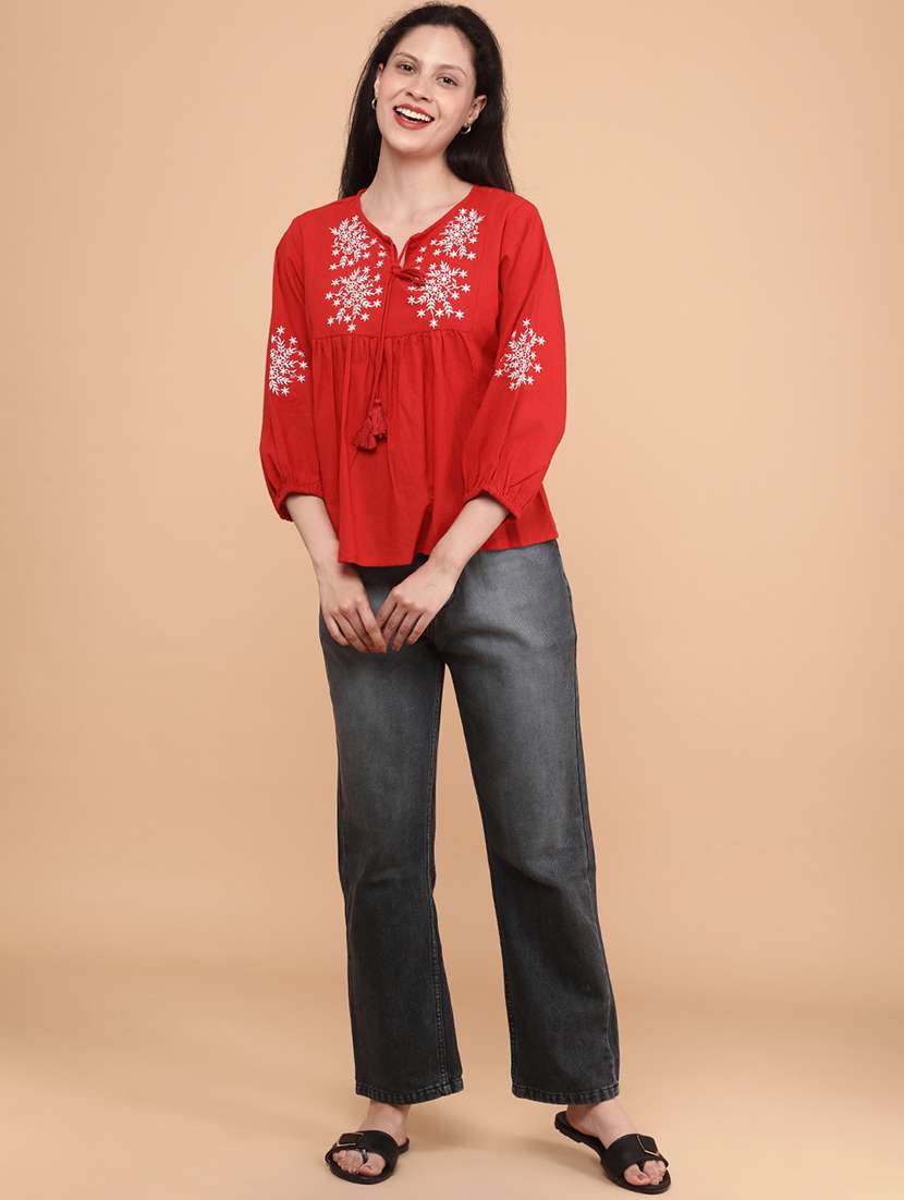 Women Embroidered Three Quarter Sleeves Regular Top - 22218218 -  Standard Image - 5