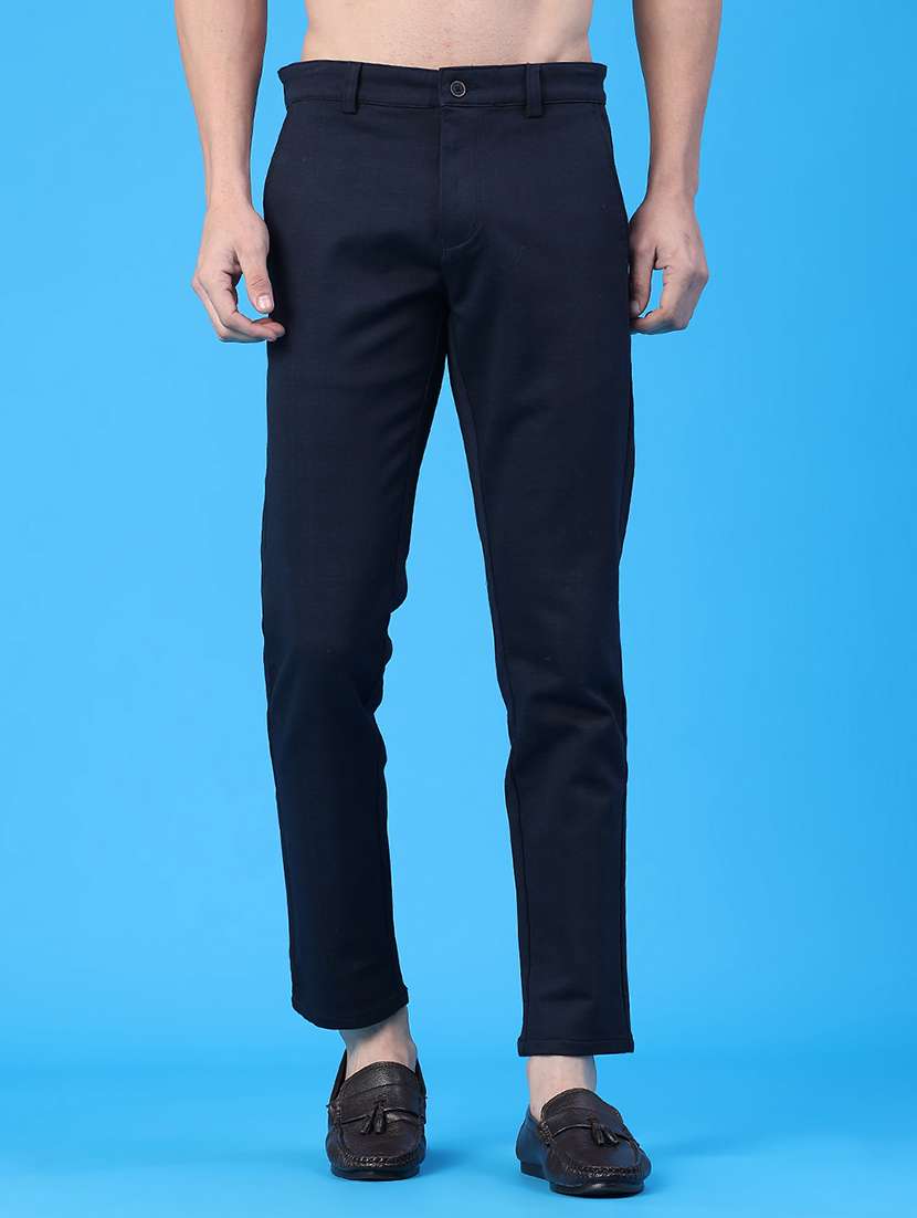 men solid mid rise chinos casual trouser