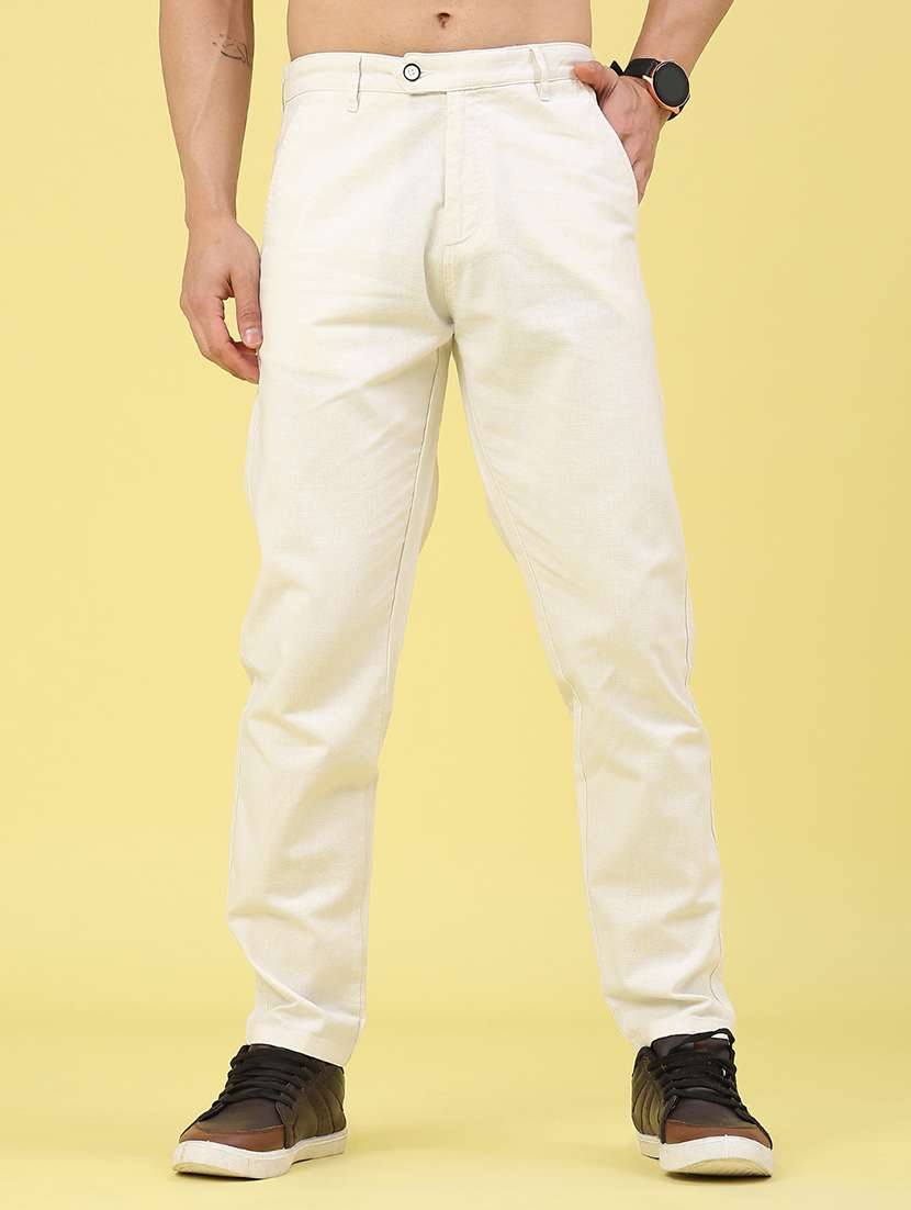 men solid mid rise chinos casual trouser