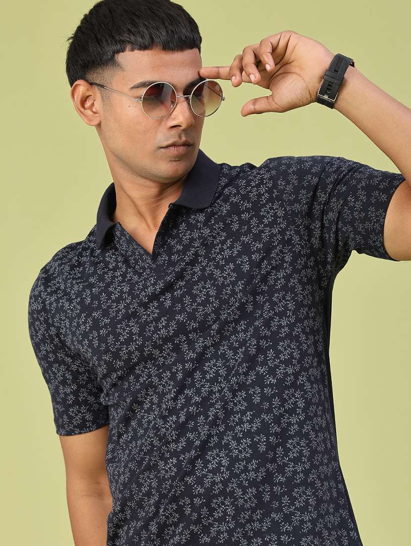 men printed short sleeve slim fit polo t-shirt