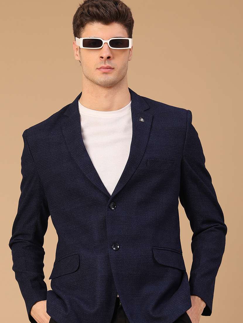 men self design lapel collar single breasted casual blazer