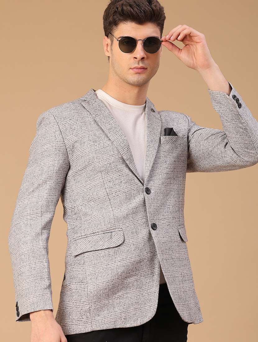 men self design lapel collar single breasted casual blazer