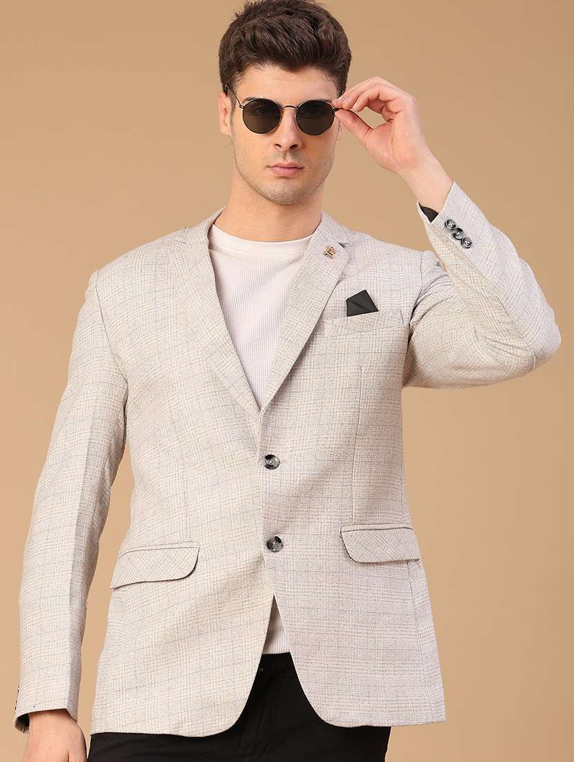 men self design lapel collar single breasted casual blazer