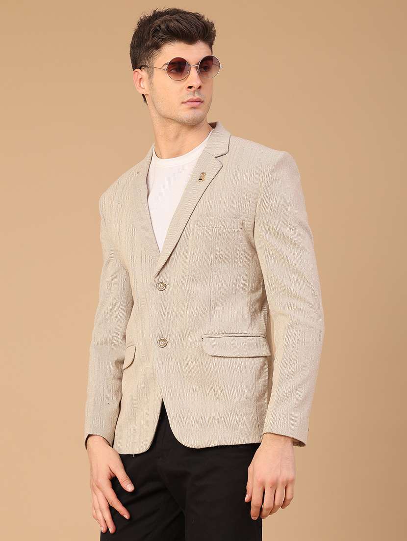 men self design lapel collar single breasted casual blazer