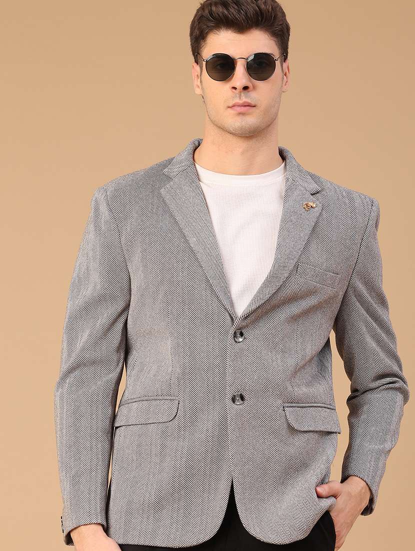 men self design lapel collar single breasted casual blazer