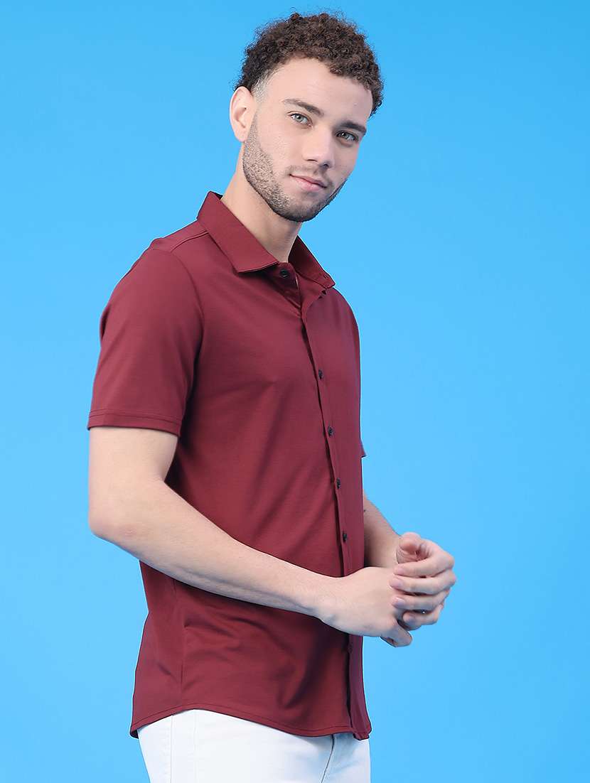 men solid short sleeve slim fit casual shirt - 22218281 -  Standard Image - 3