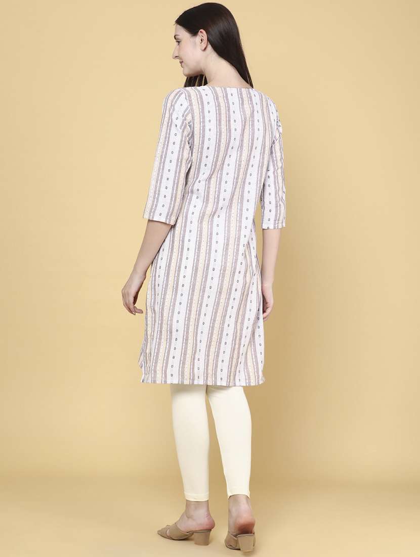 beige cotton straight kurta - 22218292 -  Standard Image - 3
