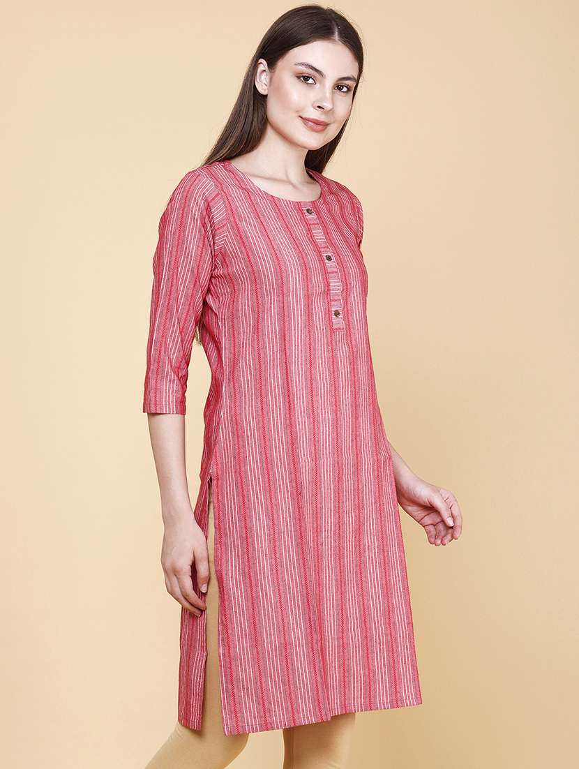 women printed three quarter sleeves straight kurta - 22218296 -  Standard Image - 3