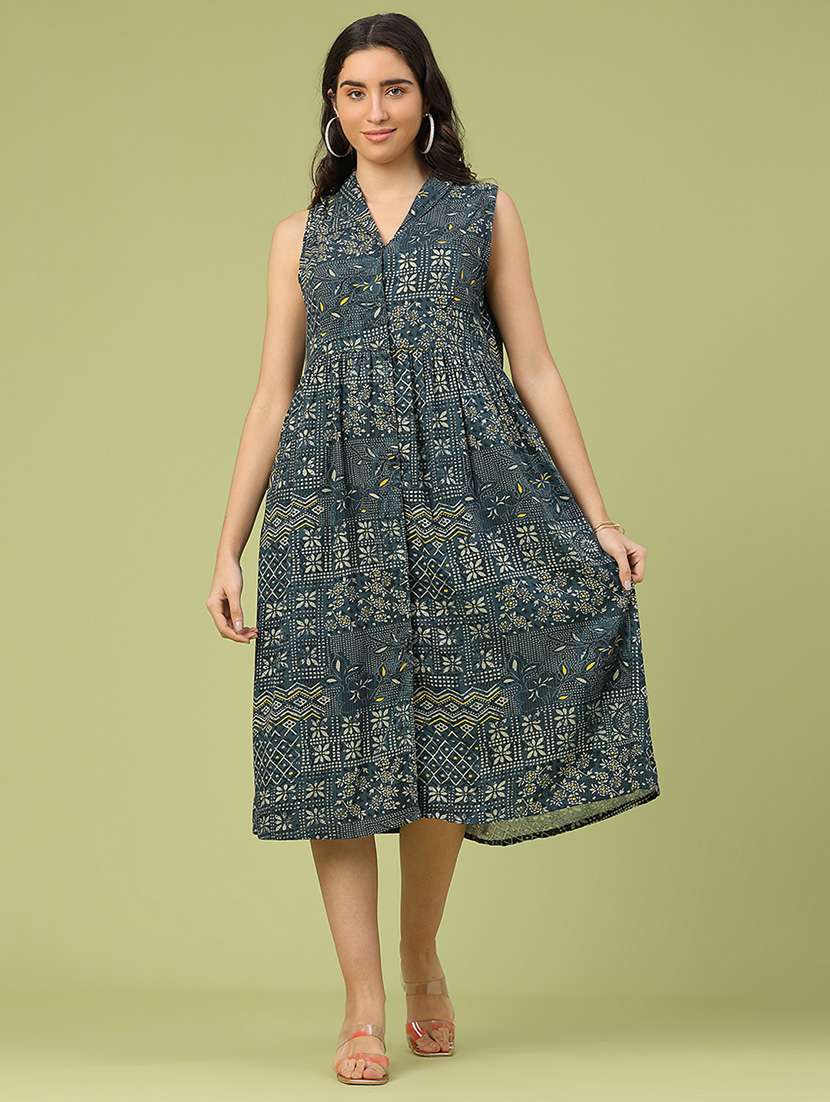 women printed sleeveless a-line ethnic dress - 22218298 -  Standard Image - 3