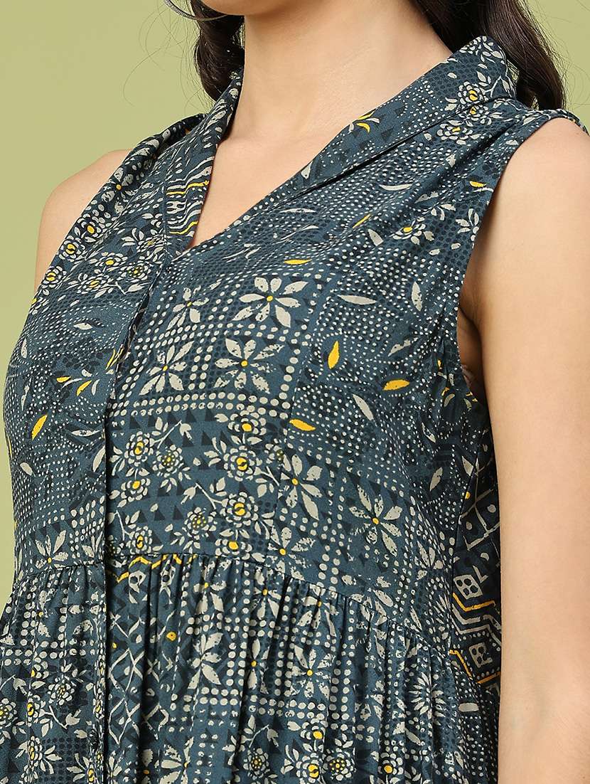 women printed sleeveless a-line ethnic dress - 22218298 -  Standard Image - 5