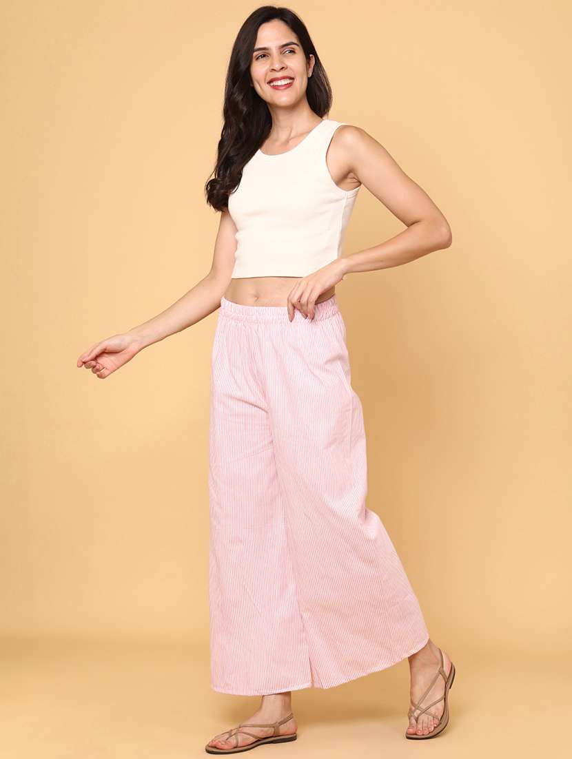 women striped mid rise flared palazzo - 22218320 -  Standard Image - 3