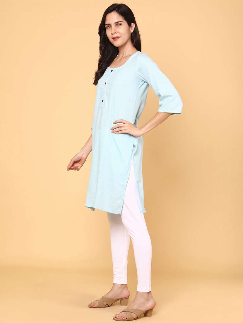 women self design three quarter sleeve straight kurta - 22218331 -  Standard Image - 3