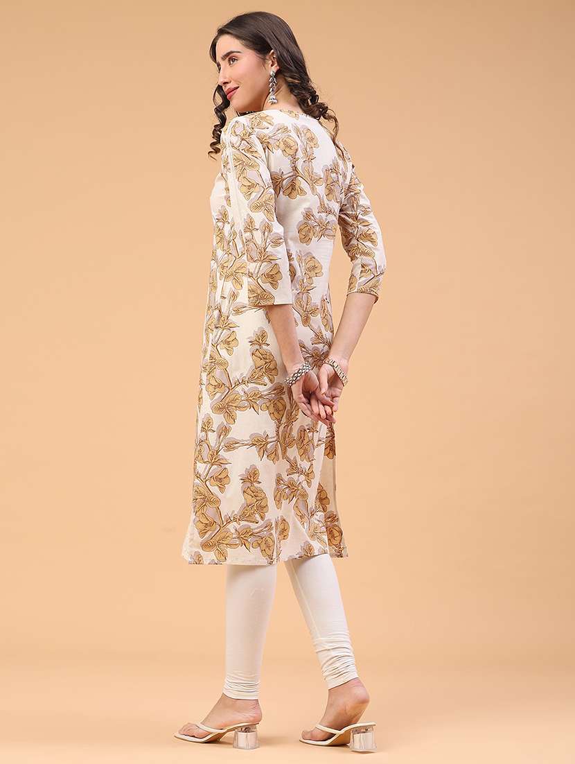  women printed three quarter sleeve straight kurta - 22218333 -  Standard Image - 5
