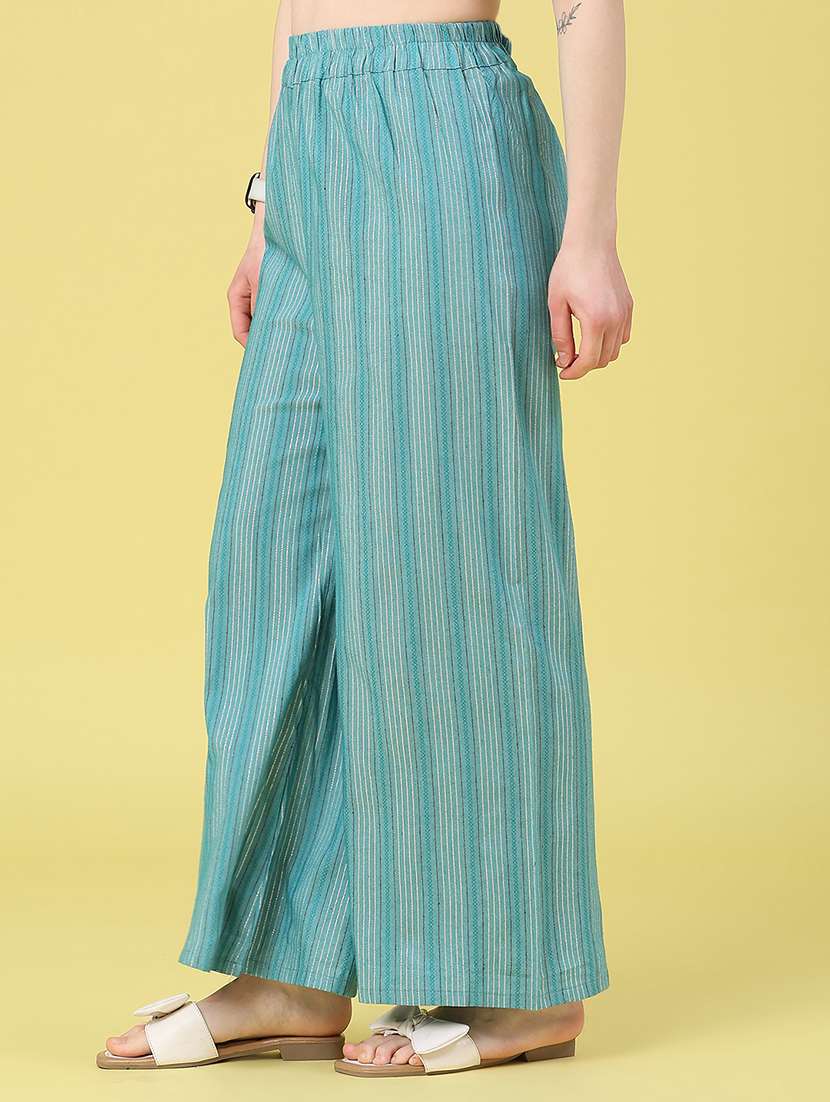 women striped mid rise flared palazzo - 22218366 -  Standard Image - 3