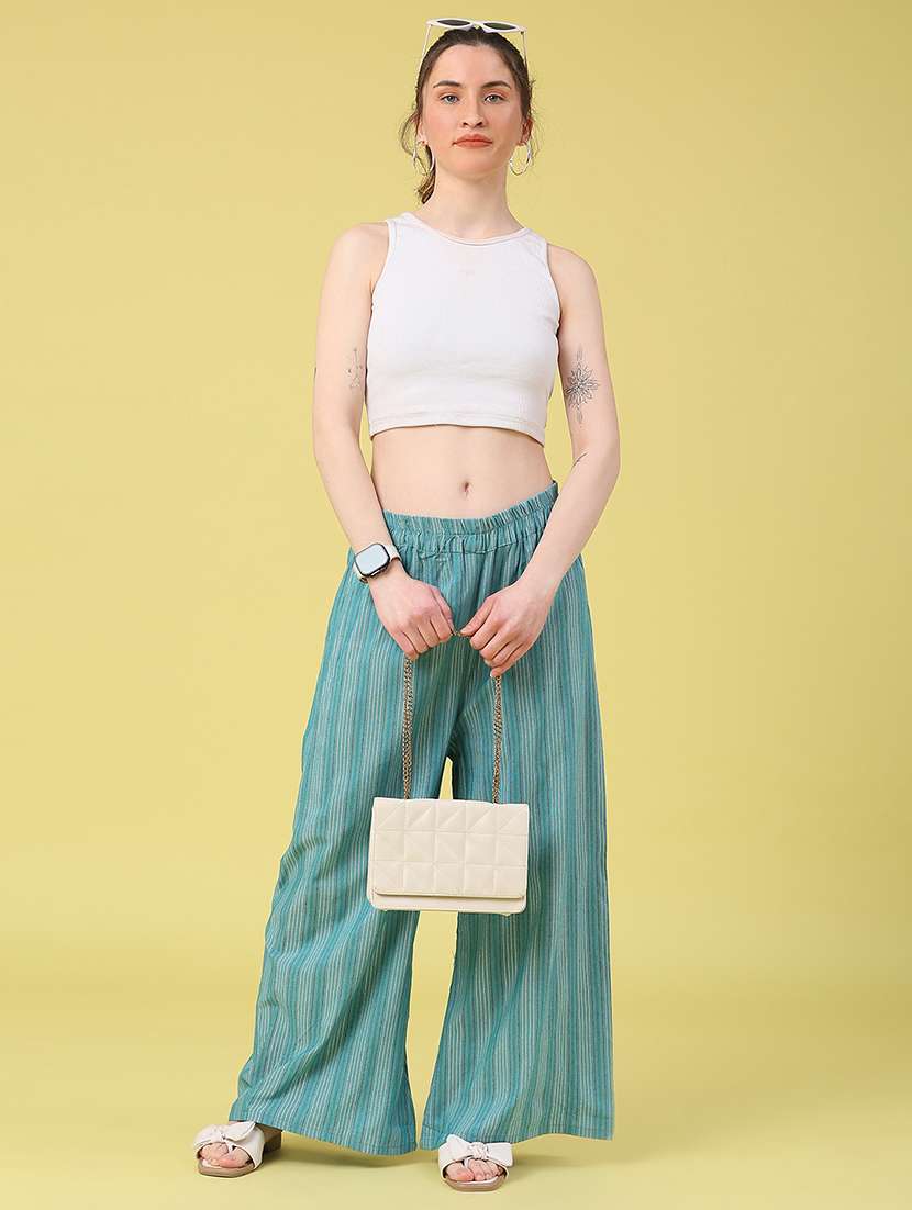 women striped mid rise flared palazzo - 22218366 -  Standard Image - 5