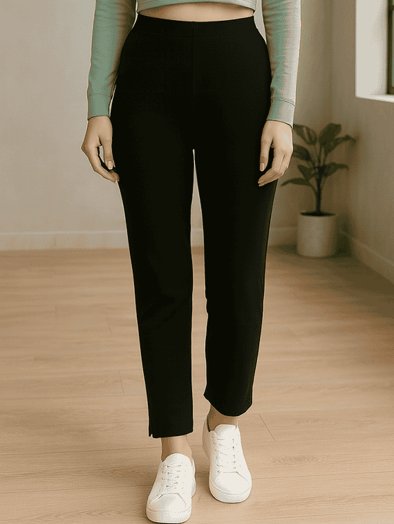 black cotton blend trousers