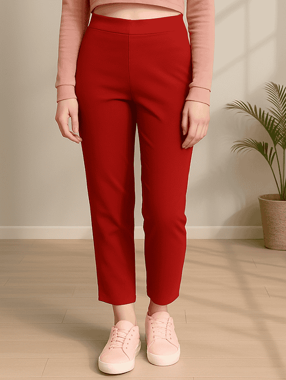 red cotton blend trousers