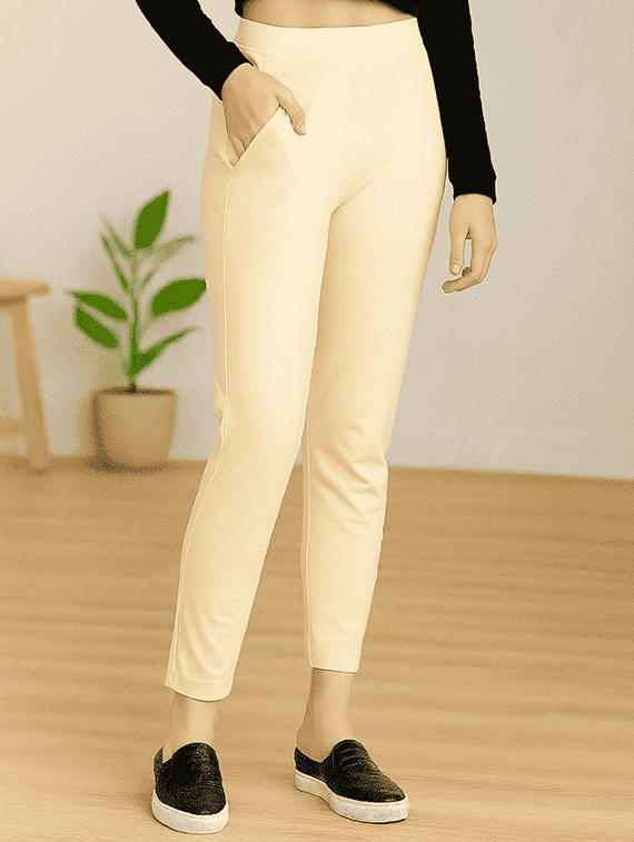 women solid mid rise cigarette pants