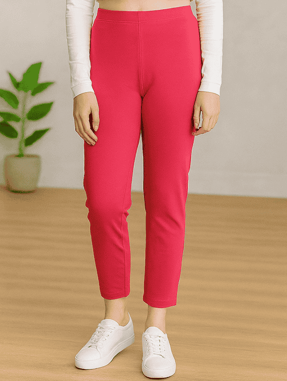 women solid mid rise anke length legging
