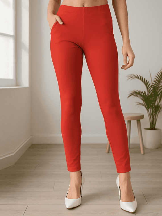 women solid mid rise anke length legging